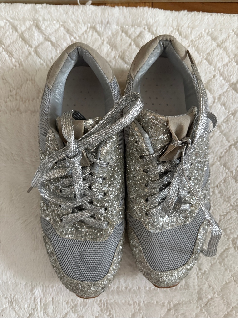 Silver Glitter Mesh Sneakers